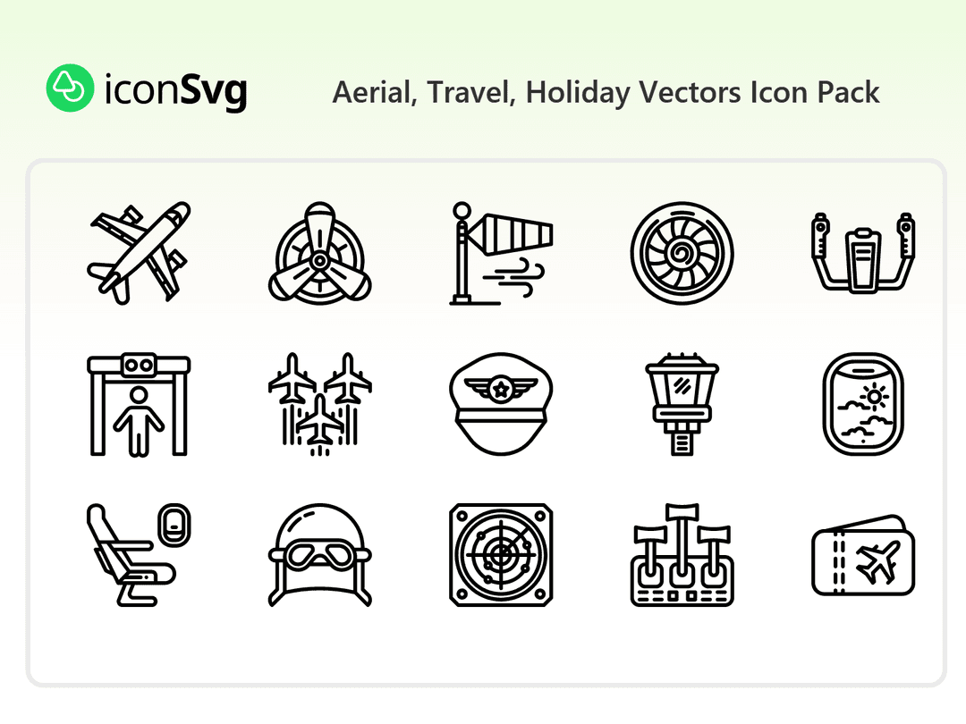 Free Aerial, Travel, Holiday Vectors Icon Pack