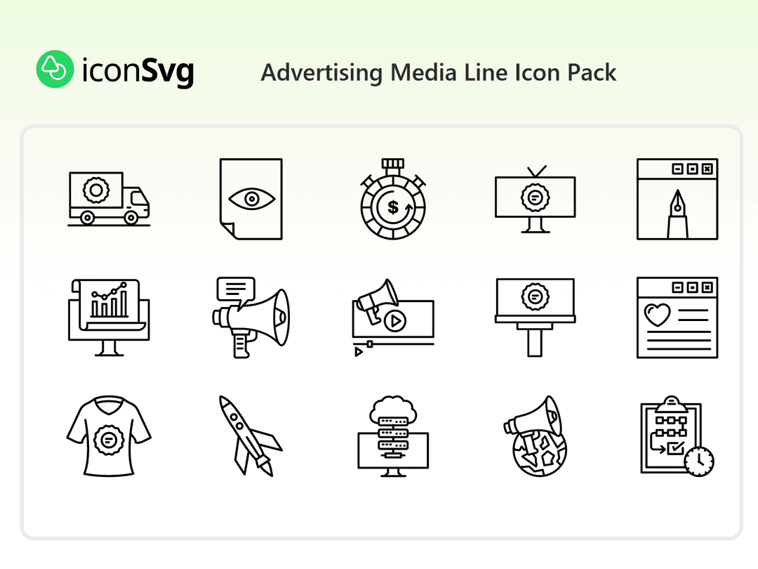 Advertising Media Line Icon Pack