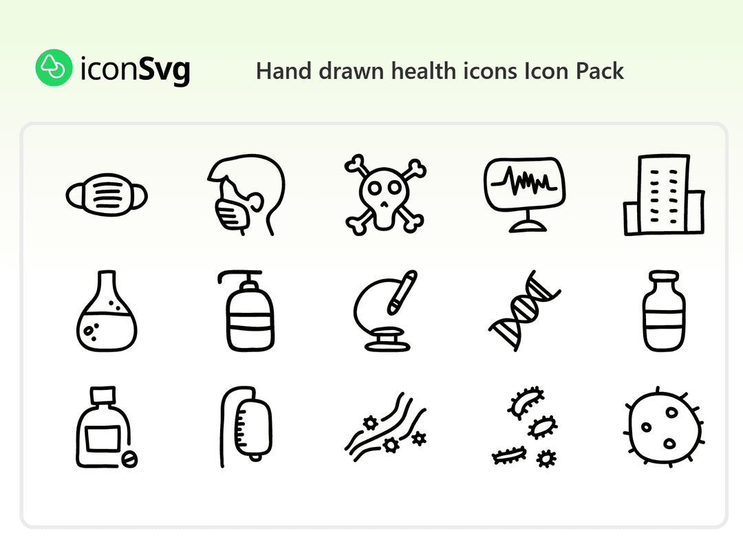 Свободный набор значков Нарисованные руками иконы здоровья
