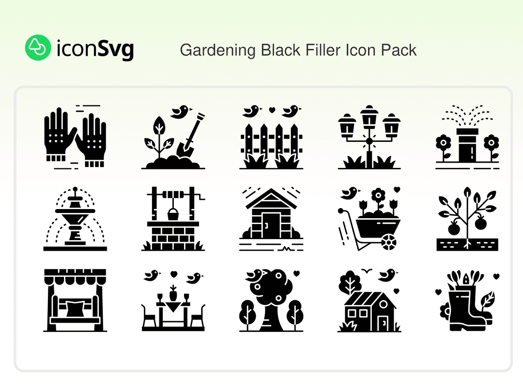 Gardening Black Filler Icon Pack