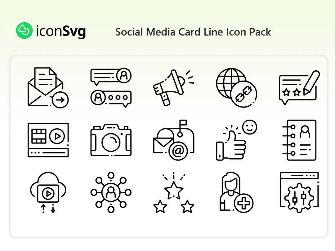 Social Media Card Line Icon Pack