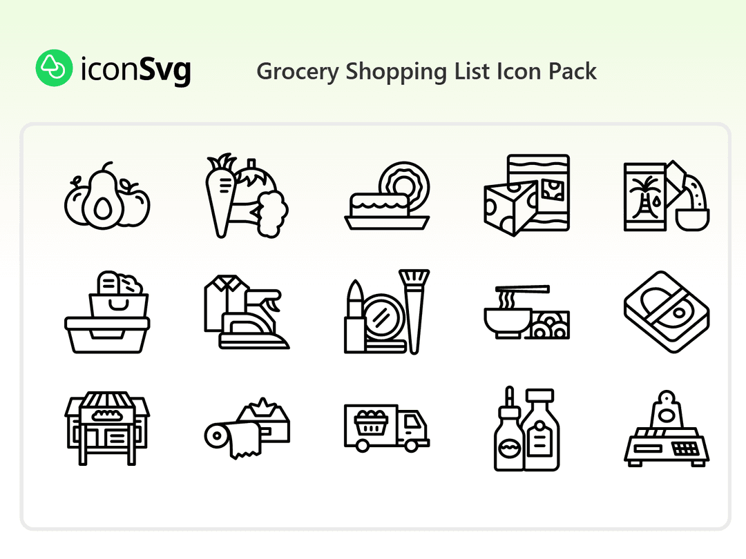 Свободный набор значков Список покупок продуктов
