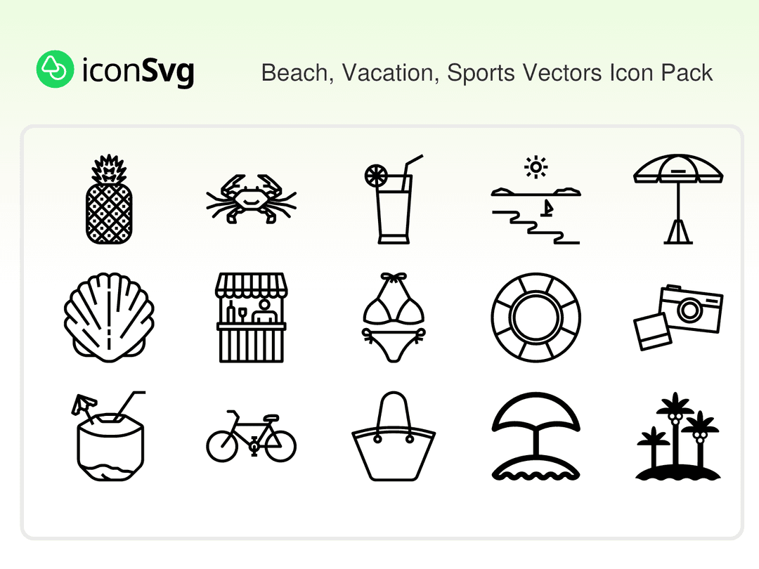 Свободный набор значков Пляж, отпуск, спорт векторы