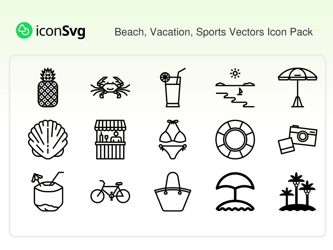 Beach, Vacation, Sports Vectors Icon Pack