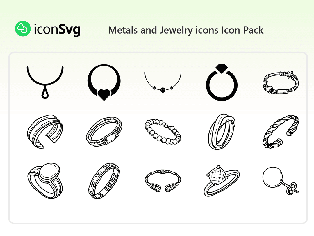 Symbole für Metalle und Schmuck Symbol paket