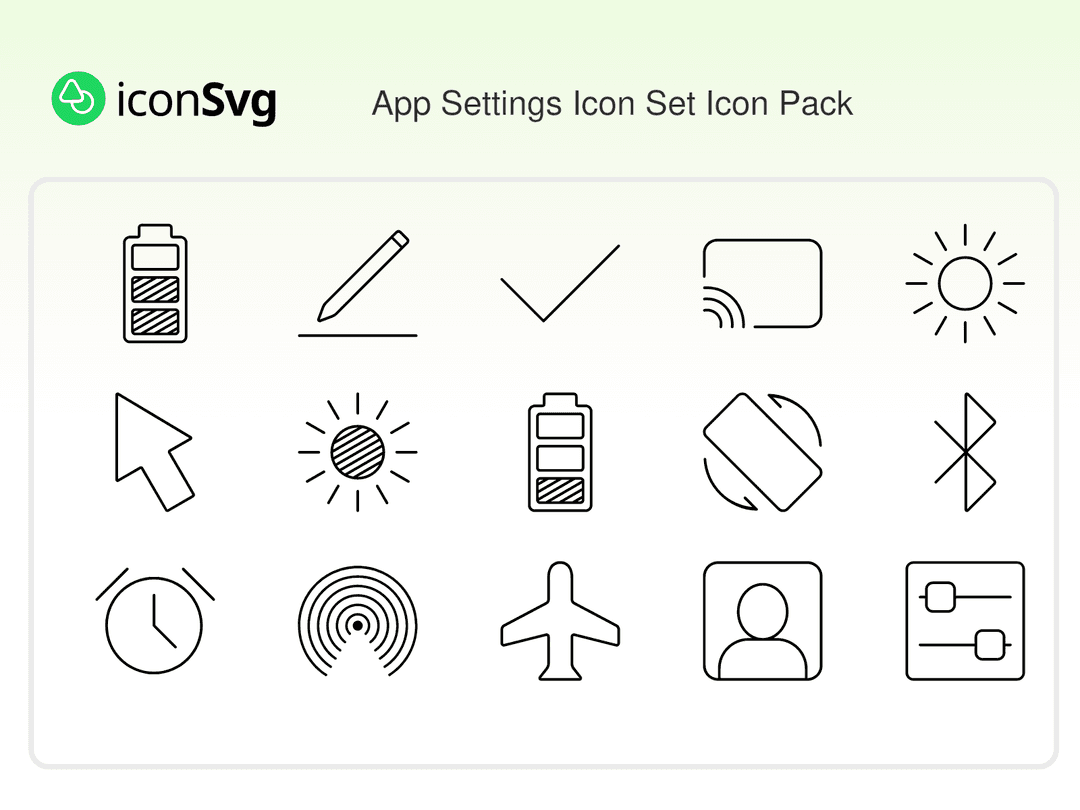 Symbolsatz für App-Einstellungen SVG Symbol paket