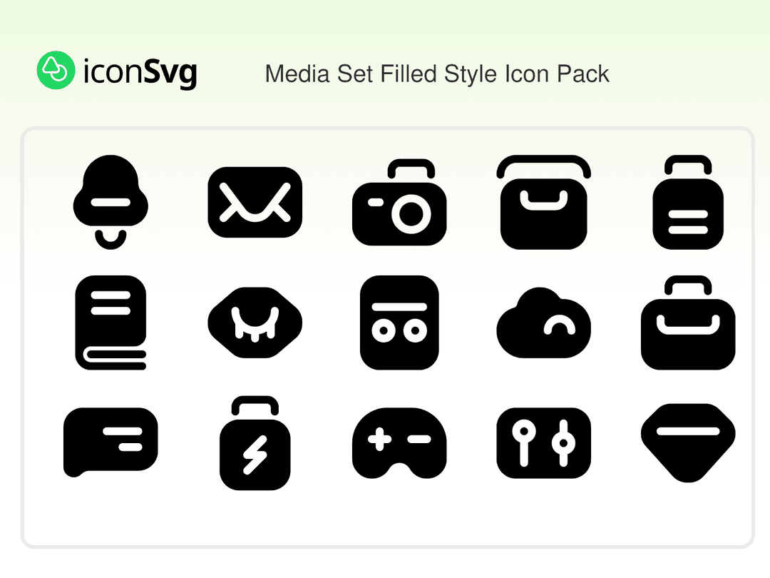 Gefüllter Mediensatz-Stil SVG Symbol paket