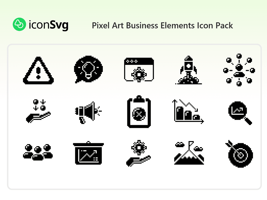 Pixel Art Business Elements Icon Pack