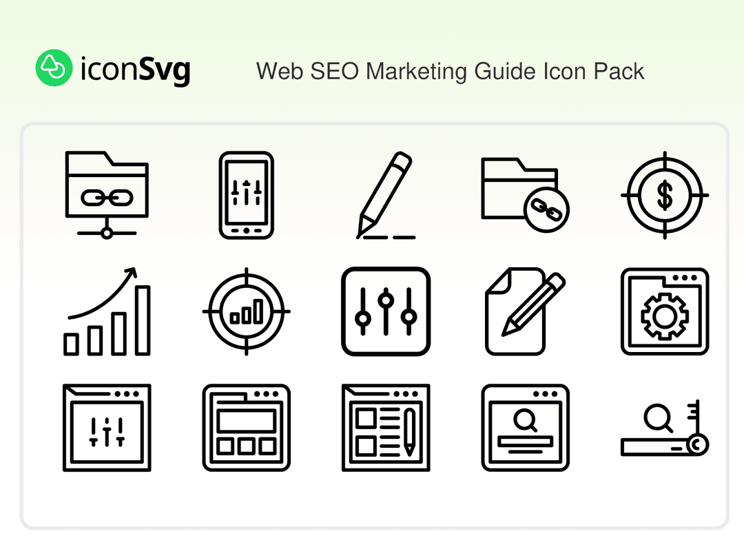 Свободный набор значков SVG Руководство по веб-маркетингу SEO