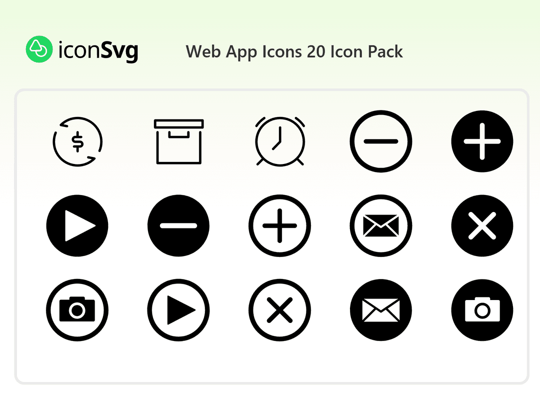 Web Uygulaması Simgeleri 20 SVG ikon Paketi