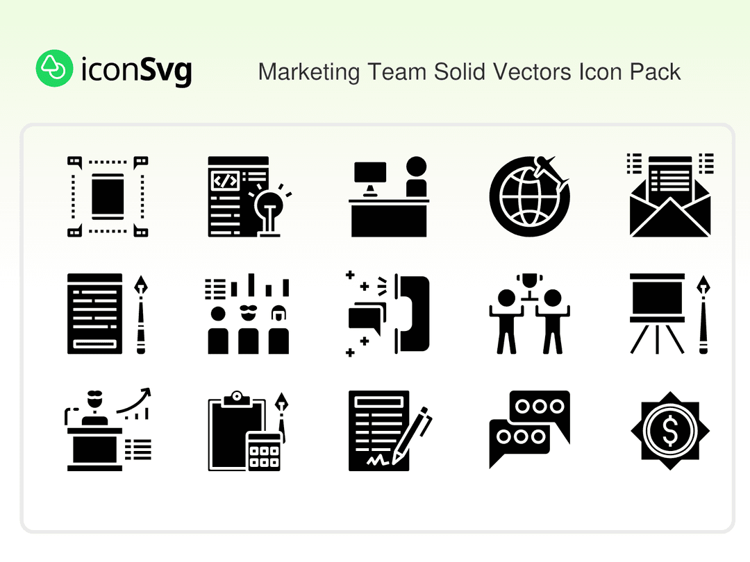 Solide Vektoren des Marketing teams SVG Symbol paket