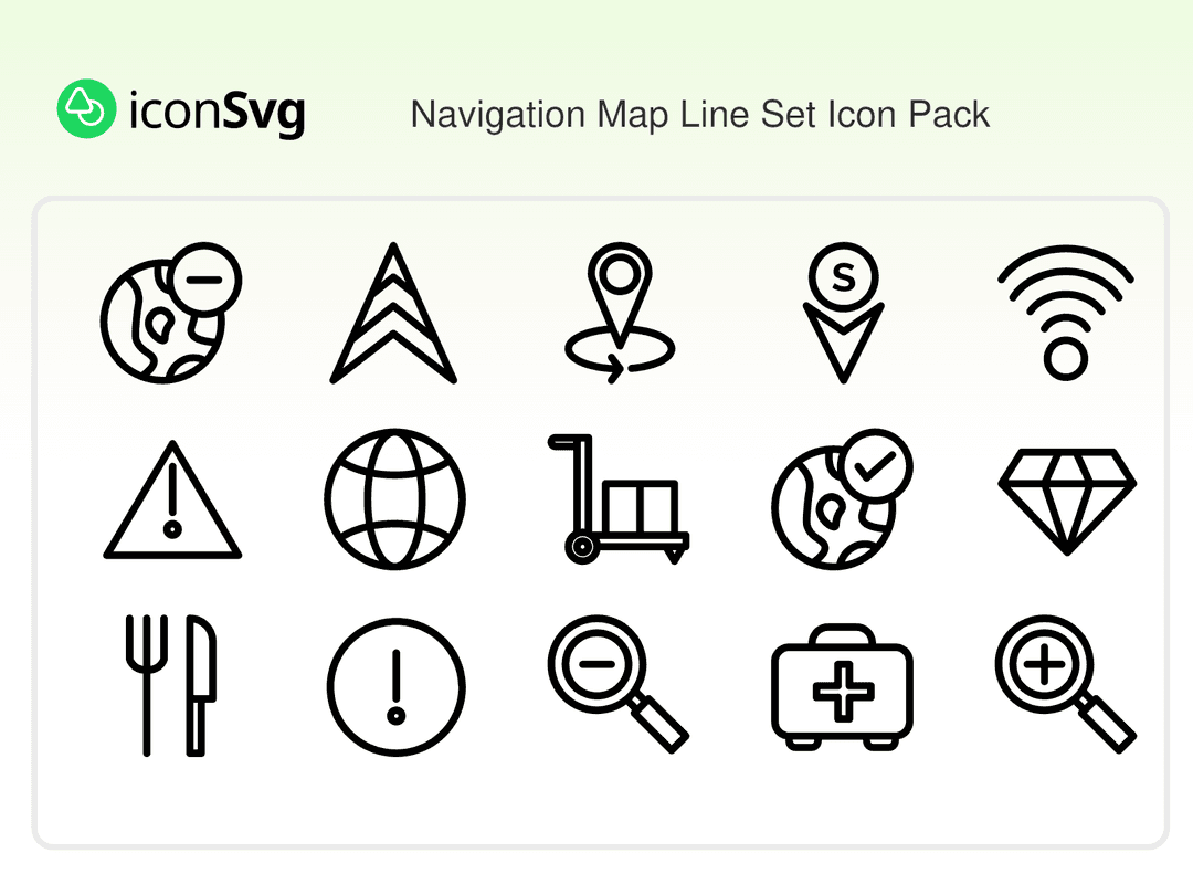 Navigasyon Haritası Çizgi Seti SVG ikon Paketi