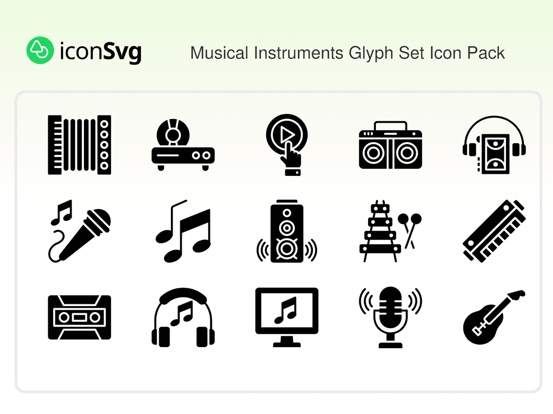 Musical Instruments Glyph Set Icon Pack