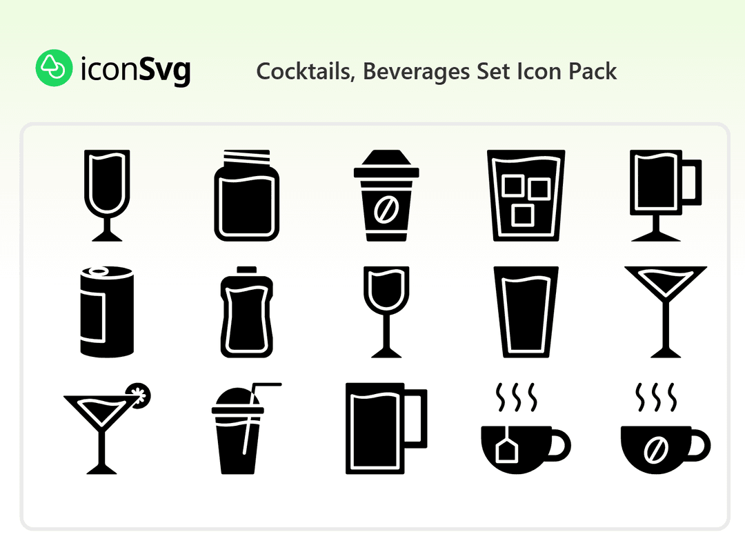 Cocktails, Beverages Set Icon Pack