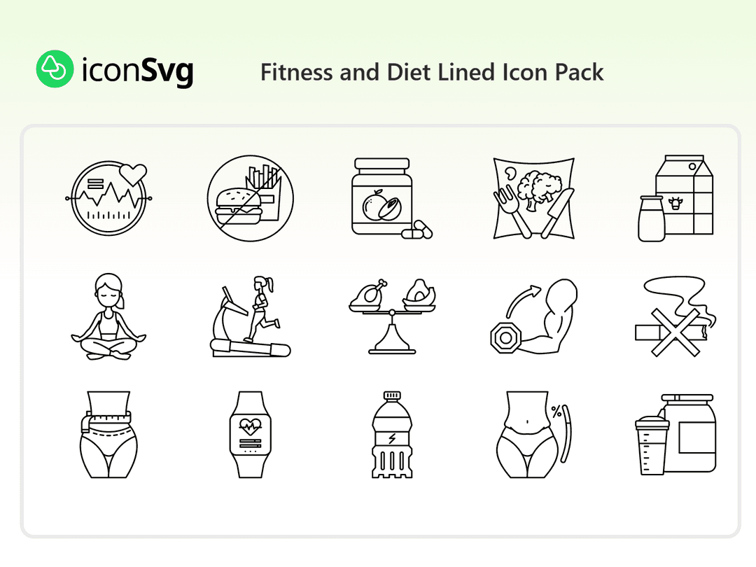 Fitness and Diet Lined Icon Pack
