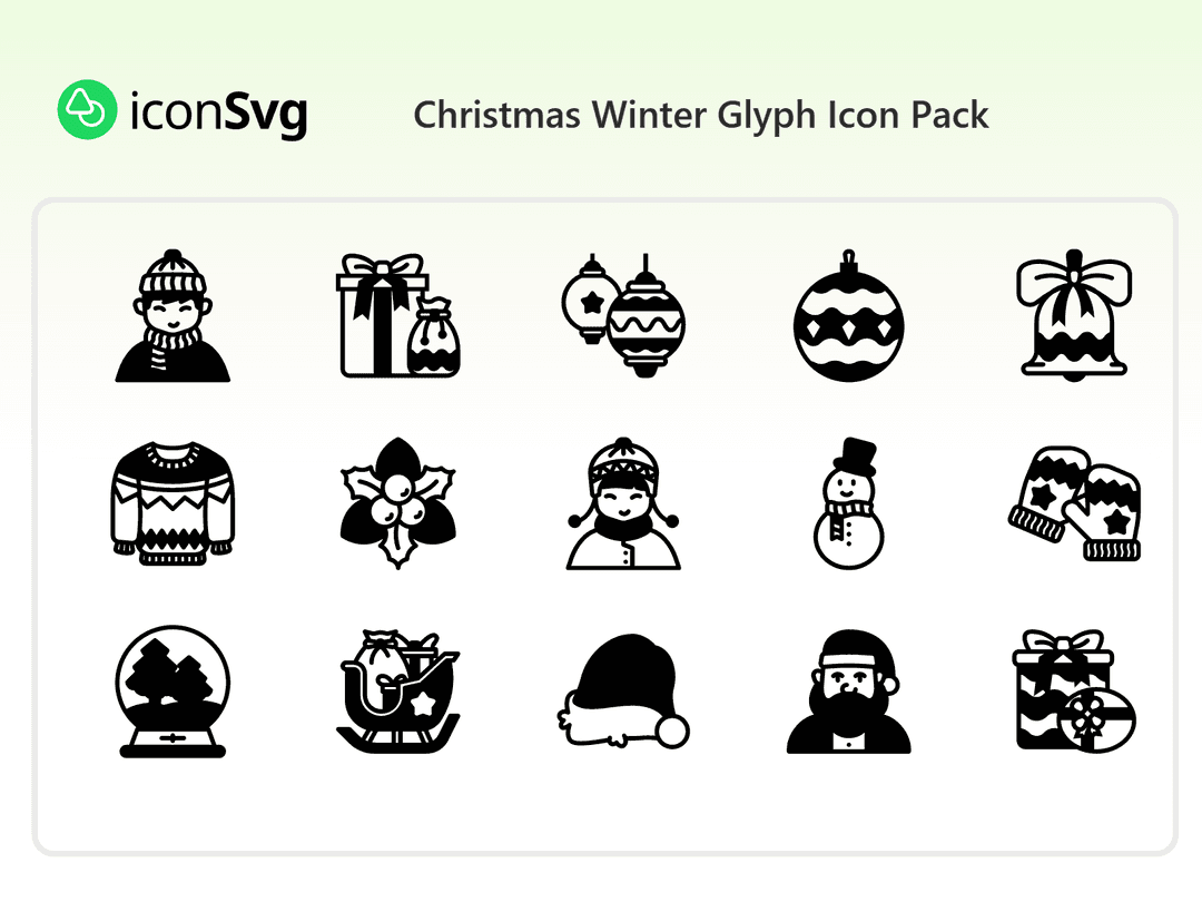 Christmas Winter Glyph Icon Pack