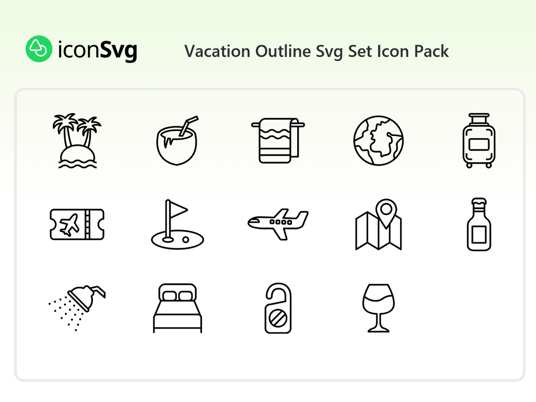 Vacation Outline Svg Set Icon Pack, 14 - Free SVG Icons and PNG Vectors ...