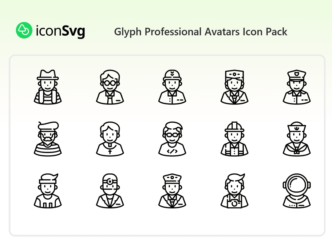 Glyphe Professionelle Avatare Symbol paket