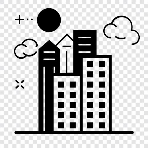 architecture, skyscrapers, high rises, city buildings icon svg