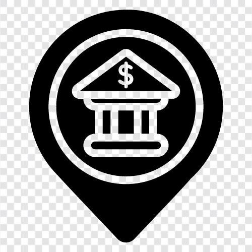 Bankfilialen, Bankstunden, Bankstandortkarte, Bankstandortsuche symbol