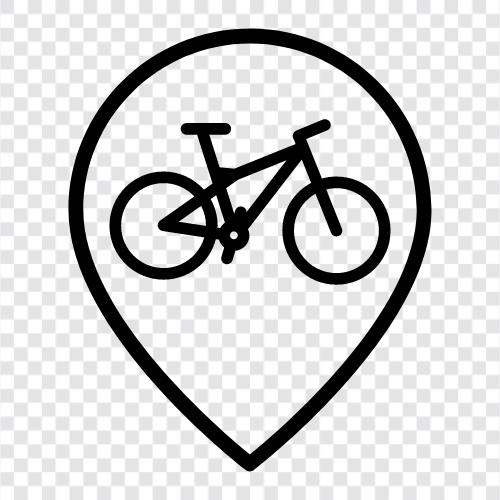 Магазины велосипедов, аренда велосипедов, велосипедные дорожки, расположение велосипедов Значок svg