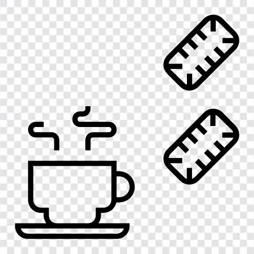 schwarzer Kaffee mit Keksen, schwarzer Kaffee und Frühstück, schwarzer Kaffee und Dessert, schwarzer Kaffee und Kekse symbol