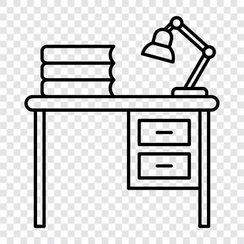 bookcase, desk, computer desk, study table icon svg