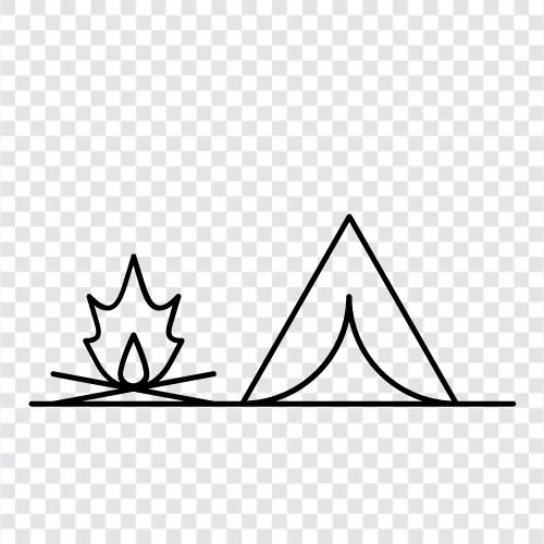 camping and bonfire, outdoor camping and bonfire, fireside camping and, tent and bonfire Значок svg