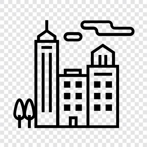 Stadtplanung, Stadtbild, Stadtentwicklung, Stadtinfrastruktur symbol