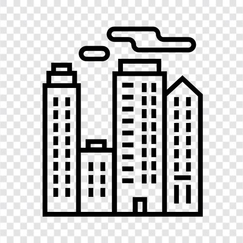 Stadtplanung, Stadtinfrastruktur, Stadtbau symbol