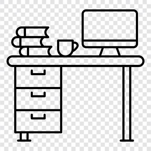 computer desk, desk chair, work desk, computer workstation icon svg