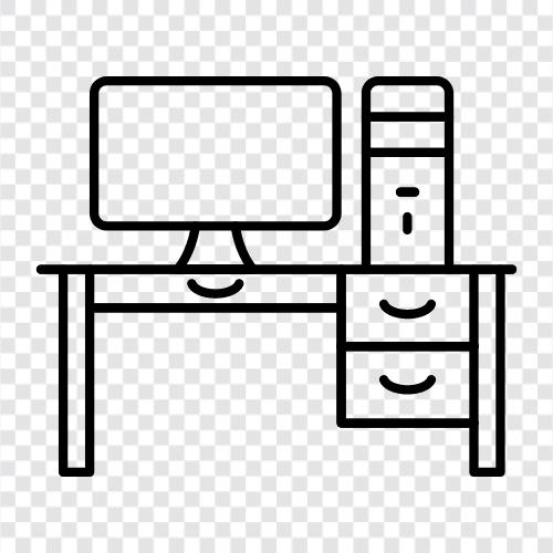 desk, workstation, computer desk, office chair icon svg