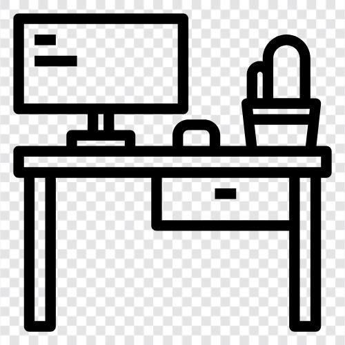 desk, chair, computer, tables icon svg