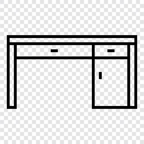 Schreibtisch, Schreibmaschine, Bürostuhl symbol