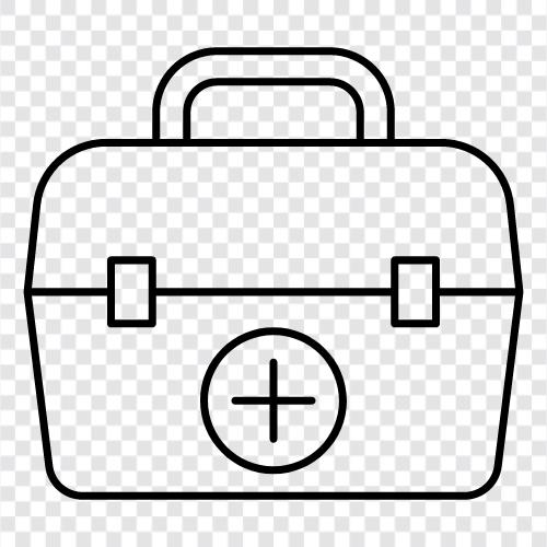 doctor bag, medical supplies, first aid kit, wound care icon svg