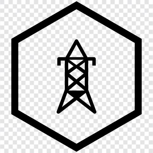 elektrischer Turm, Stromturm, elektrischer Stromturm, Kraftwerk symbol