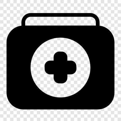 first aid kit, health kit, medical supplies, travel medical kit icon svg