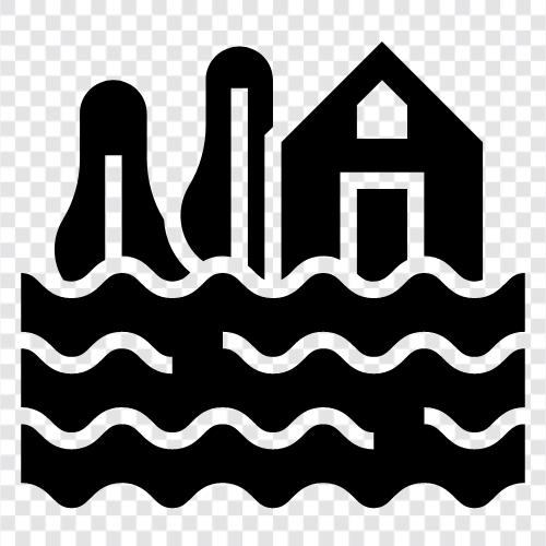 Hochwasserversicherung, Wasser, Wasserschäden, Hausversicherung symbol