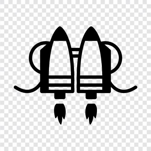 Jetpack, fliegend, hochfliegend, fliegende Maschine symbol