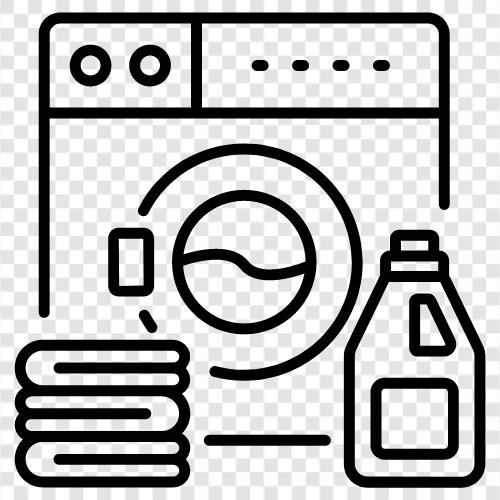 Waschmittel, Wäschekörbe, Waschküche, Gardinen der Waschküche symbol