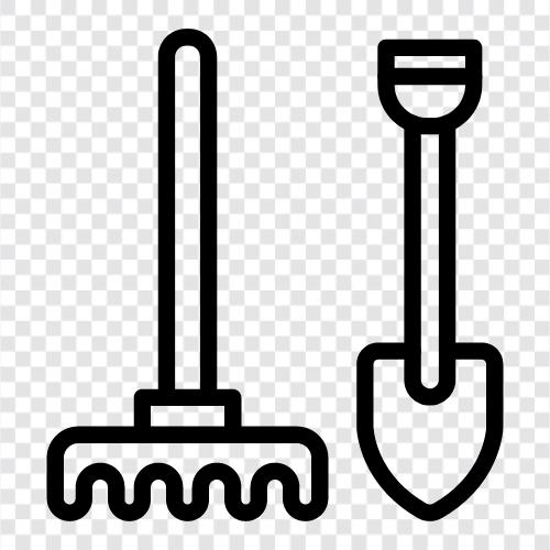 Lawn Mowers, Hedge Trimmers, Pruning Shears, Rake icon svg