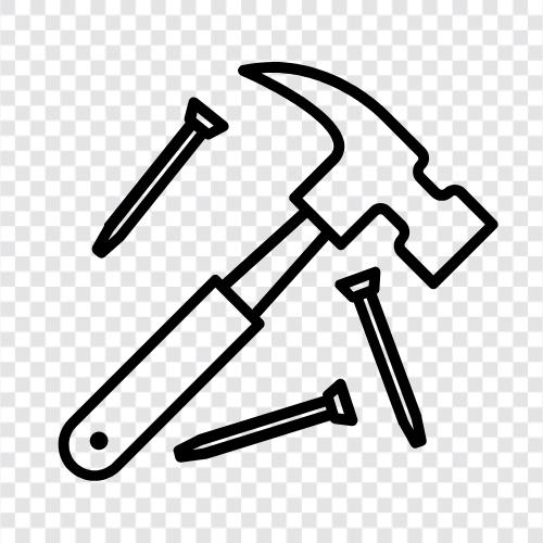 Nägel und Hammer, Hammer und Nägel Werkzeuge, Hammer und Nägel Hardware, Hammer symbol