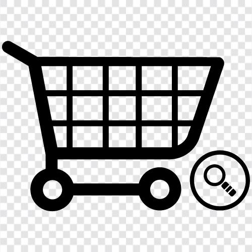 OnlineShopping, OnlineWarenkorb, OnlineShoppingSoftware, Warenkorbsuche symbol