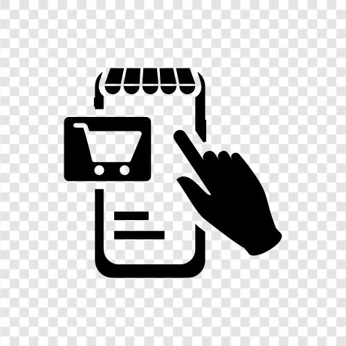 Интернетпокупки, онлайнпокупки для мобильных, мобильные онлайнпокупки, мобильная электронная торговля Значок svg