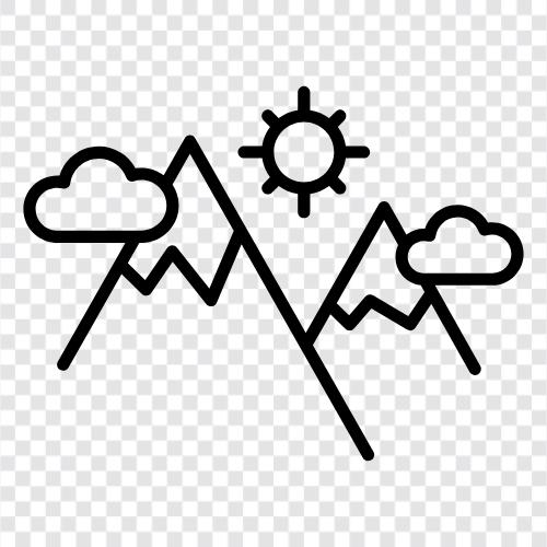 peaks, mountain ranges, montane forests, glaciated areas icon svg