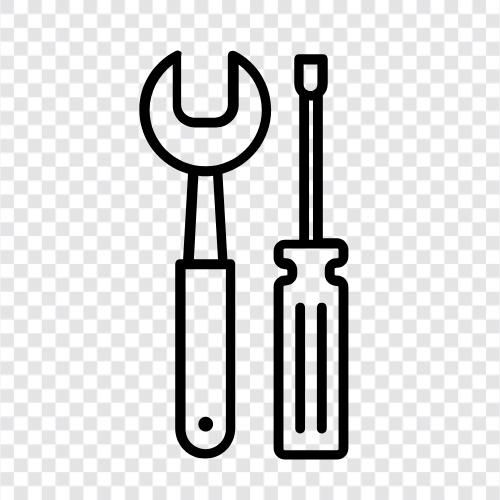Schraubendreher, Schraubenschlüssel, Werkzeug, Werkzeugkasten symbol
