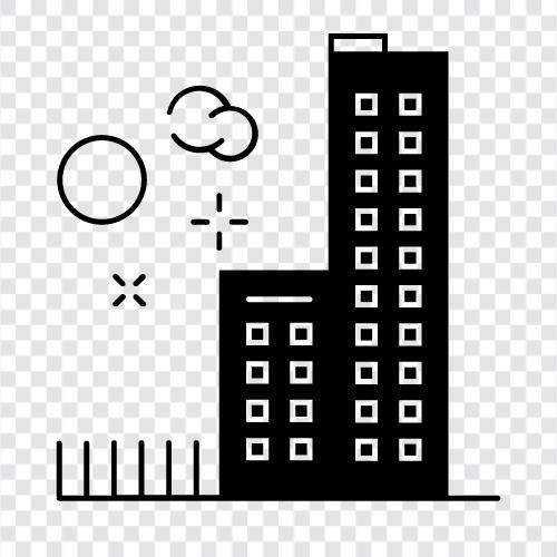 Wolkenkratzer, Architektur, Stadtgestaltung, Stadtgebäude symbol