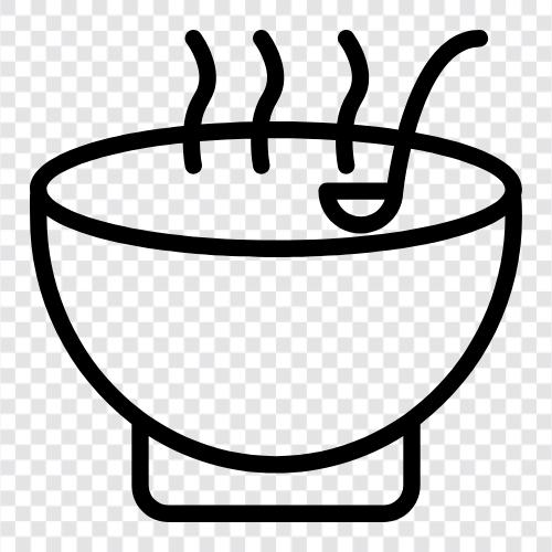 Suppenrezepte, Suppenbrühe, Suppenschüssel, Hühnersuppe symbol