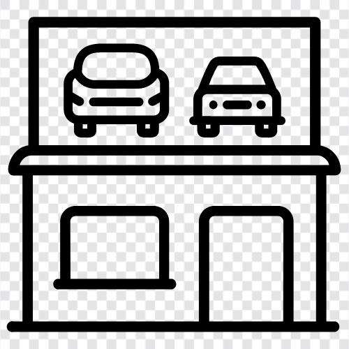 Lagerung, Auto, Parkplatz, Werkstatt symbol