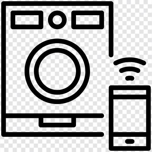 стиральная машина и приложение для смартфонов, стиральная машина и сопоставление смартфонов, стиральная машина и смартфон Значок svg